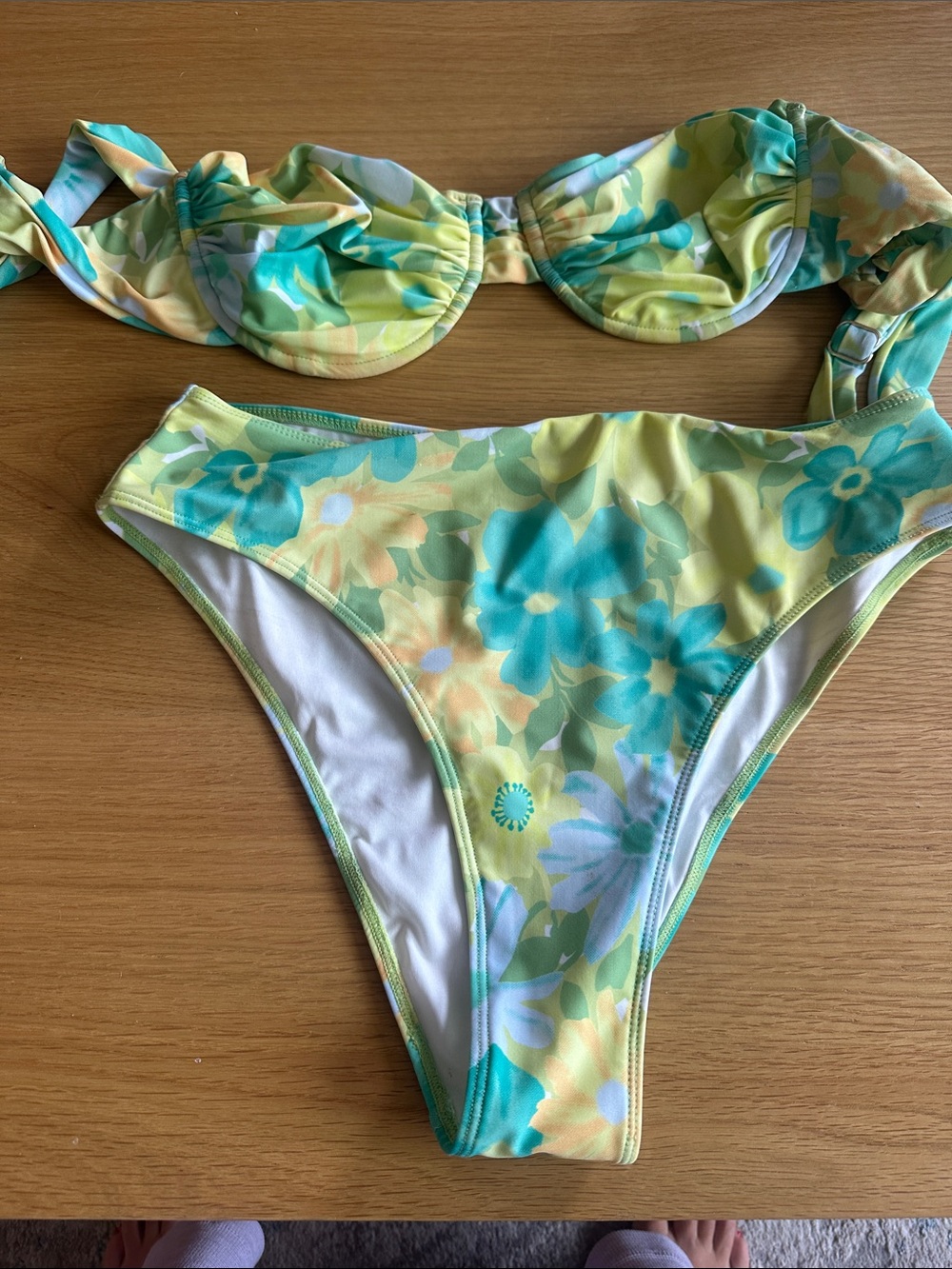 High waisted faithful the Brand Yellow & Teal Floral Bikini top and Bottoms size